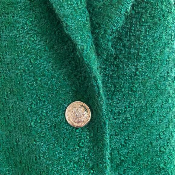 Zara Boucle Tweed Blazer Jacket Fits Sz S/M Green Notched Collar Single Button - Picture 3 of 12